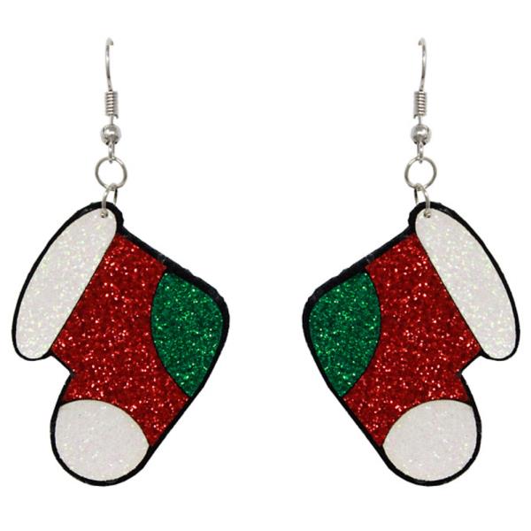 CHRISTMAS GLITTER STOCKING DANGLE EARRING