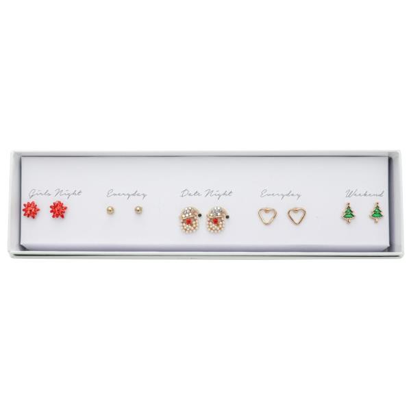 CHRISTMAS STUD EARRING 5 PAIR SET