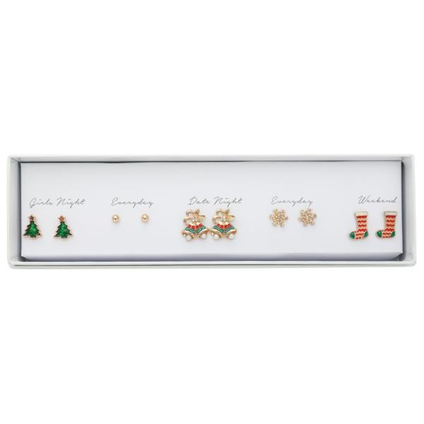 CHRISTMAS STUD EARRING 5 PAIR SET