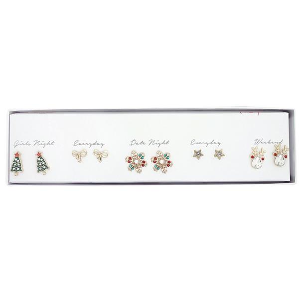 CHRISTMAS STUD EARRING 5 PAIR SET