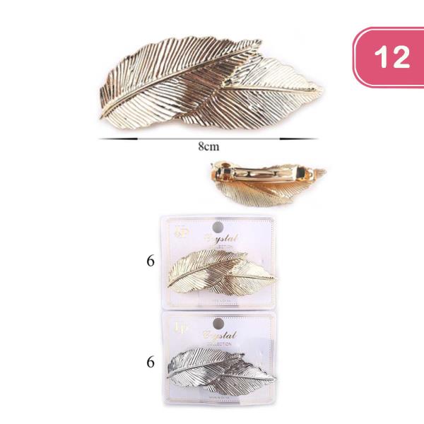 METAL LEAF HAIR BARRETTE HAIR PIN (12 UNITS)