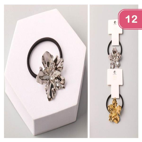 METAL BUTTERFLY FLOWER HAIR TIE (12 UNTIS)