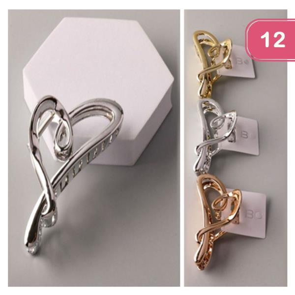 METALLIC HEART LOOPED HAIR CLAW CLIP (12 UNITS)