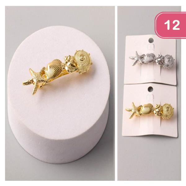 METAL OCEANIC CHARMS BARRETTE HAIR PIN (12 UNITS)