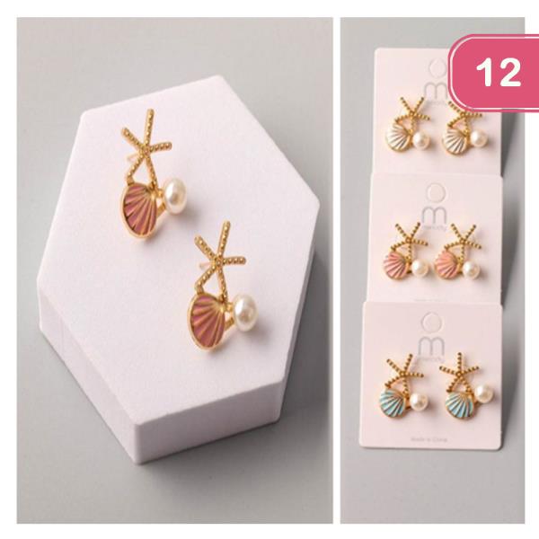 PAINTED SHELL STAR PEARL POST EARRING (12 UNITS)