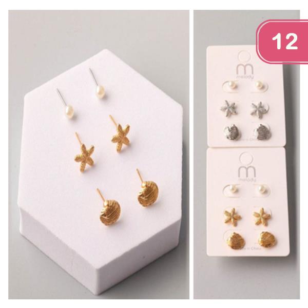 TEXTURED STAR SHELL EARRING SET (12 UNITS)