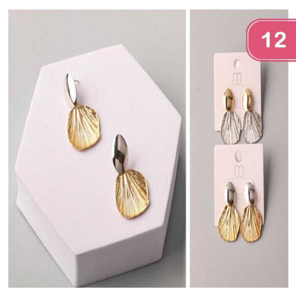 TEXTURED METAL LEAF DROP BUTTON EARRING (12 UNITS)