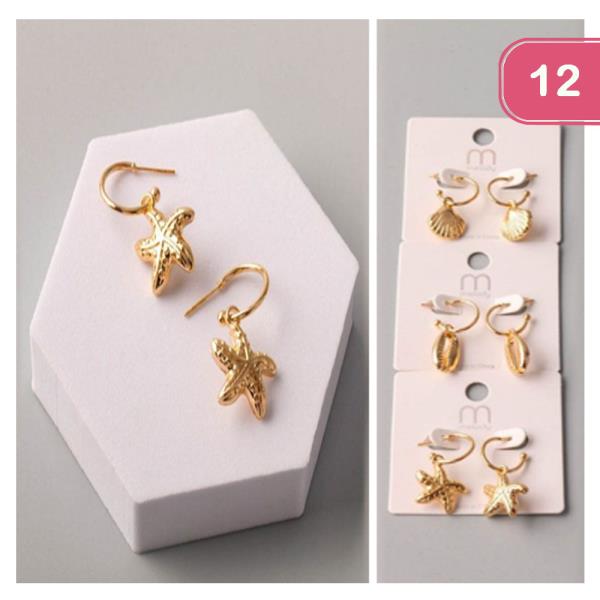 METAL OCEANIC CHARM HOOP EARRING (12 UNITS)