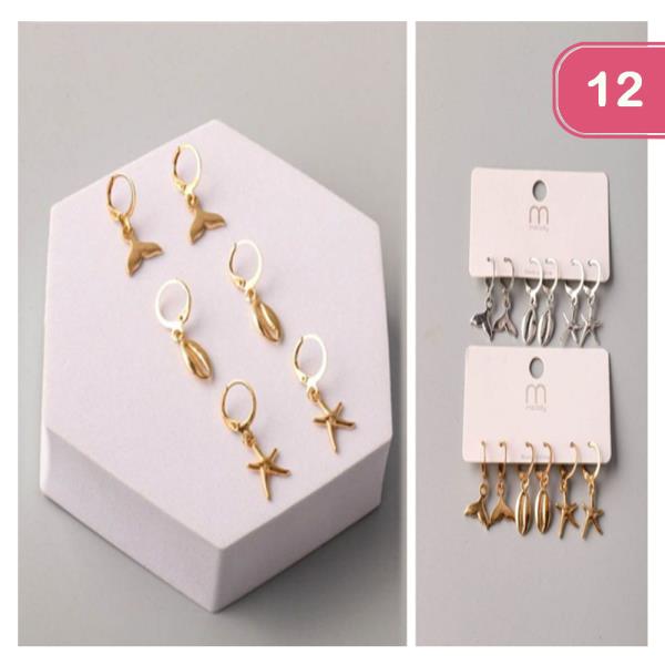 MIX OCEAN CHARM HUGGIE EARRING SET (12 UNITS)