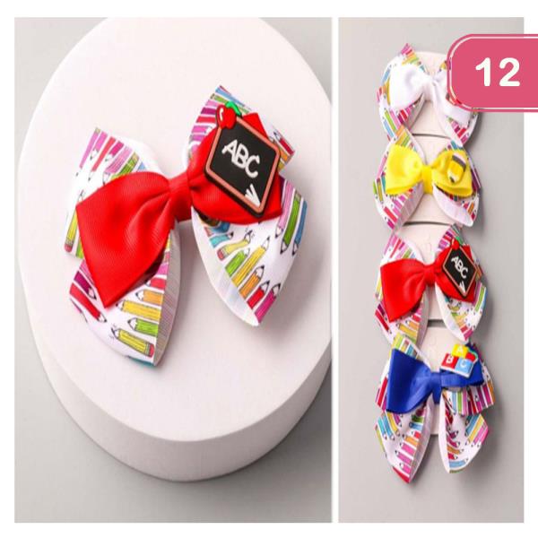 SCHOOL CHARM LAYER HAIR BOW PIN (12 UNITS)