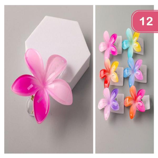 PLASTIC OMBRE HAWAII FLOWER HAIR PIN (12 UNITS)