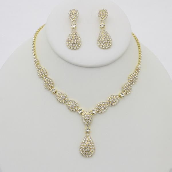 RHINESTONE TEARDROP NECKLACE EARRING SET