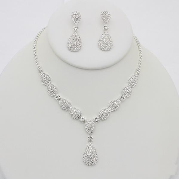 RHINESTONE TEARDROP NECKLACE EARRING SET