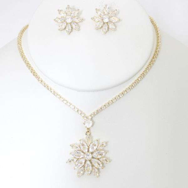 CZ RHINESTONE NECKLACE EARRING SET