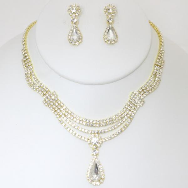 TEARDROP RHINESTONE NECKLACE EARRING SET