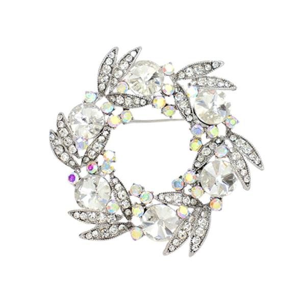 CHRISTMAS WREATH CRYSTAL STONE BROOCH