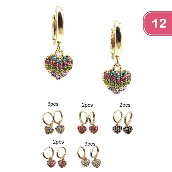 RHINESTONE HEART HUGGIE EARRING (12 UNITS)