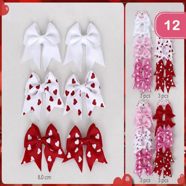 CHEER BOW SHAPE VALENTINES DAY HAIR BOW (12 UNITS)