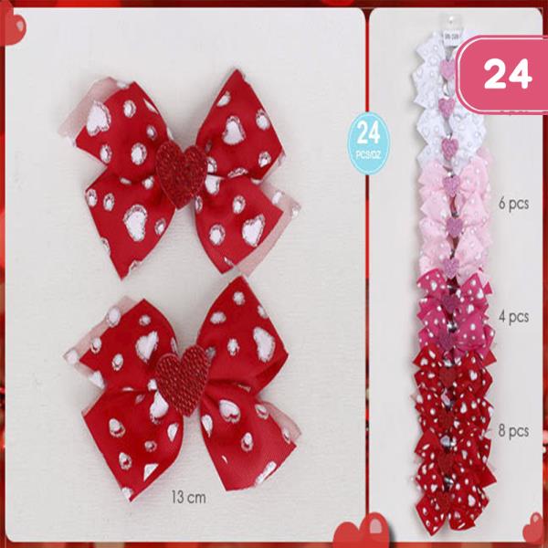 HEART GLITTER MESH VALENTINES DAY HAIR BOW (12 UNITS)