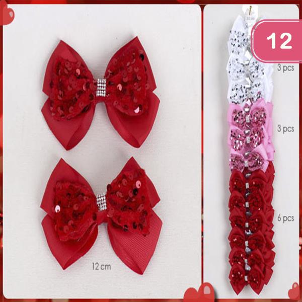 PINK AND RED TONE SEQUIN HAIR BOW (12 UNITS)