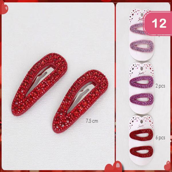 2 PCS RED AND PINK TONE STONE SNAP HAIR PIN (12 UNITS)