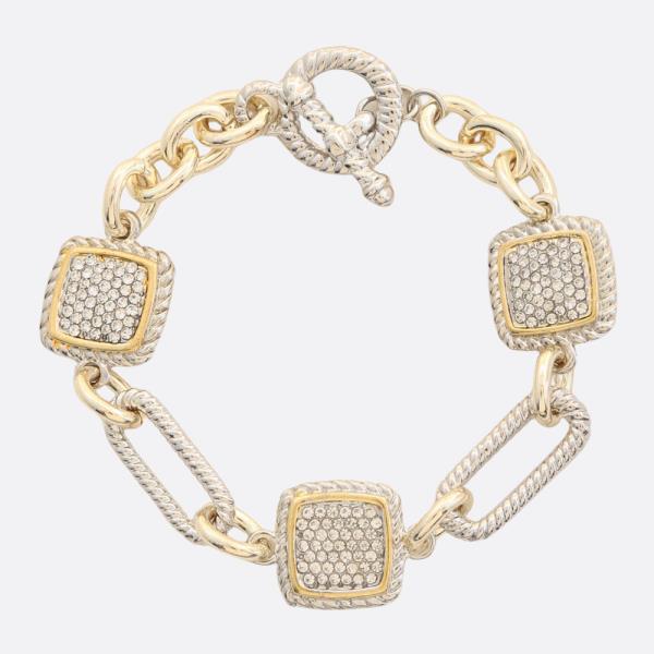 TWO TONE SQUARE OVAL LINK TOGGLE CLASP METAL BRACELET