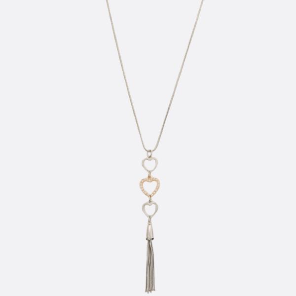 TRIPLE HEART CHAIN TASSEL METAL NECKLACE