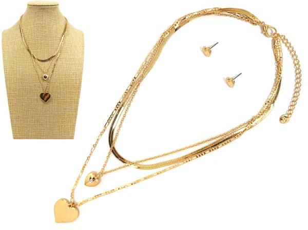 HEART CHARM LAYERED METAL NECKLACE