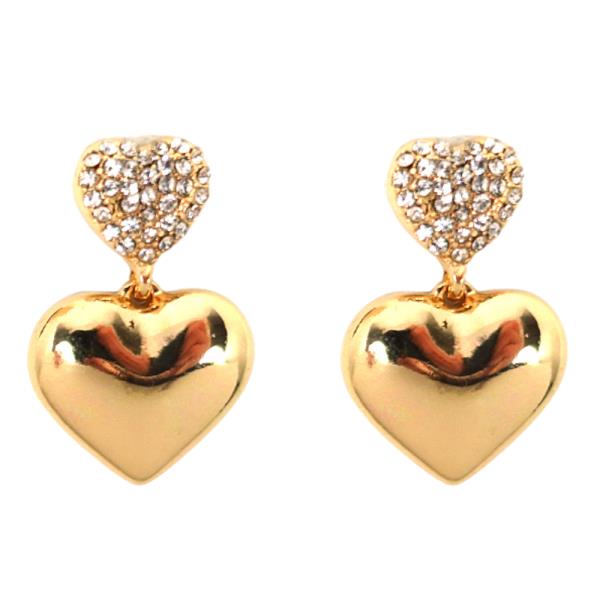 DOUBLE HEART WITH STONE DANGLE EARRING