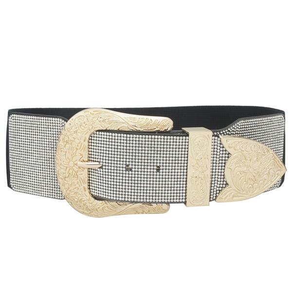 PLUS SIZE RHINESTONE WESTERN BUCKLE ELASTIC BELT