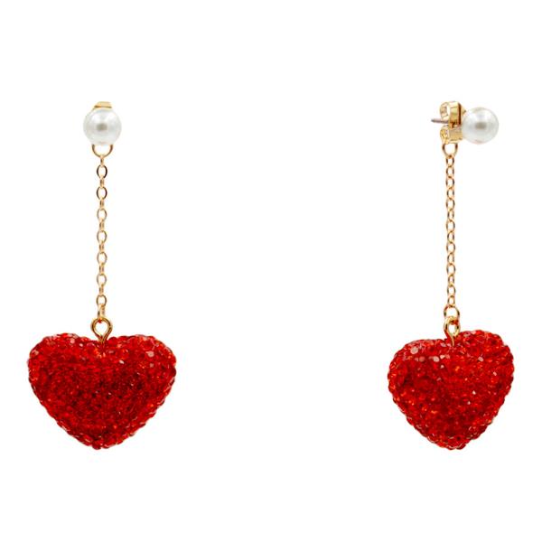 RHINESTONE HEART PEARL BEAD DANGLE EARRING