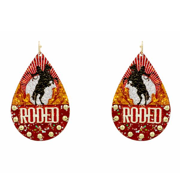 WESTERN GLITTER RODEO HORSE TEARDROP DANGLE EARRING