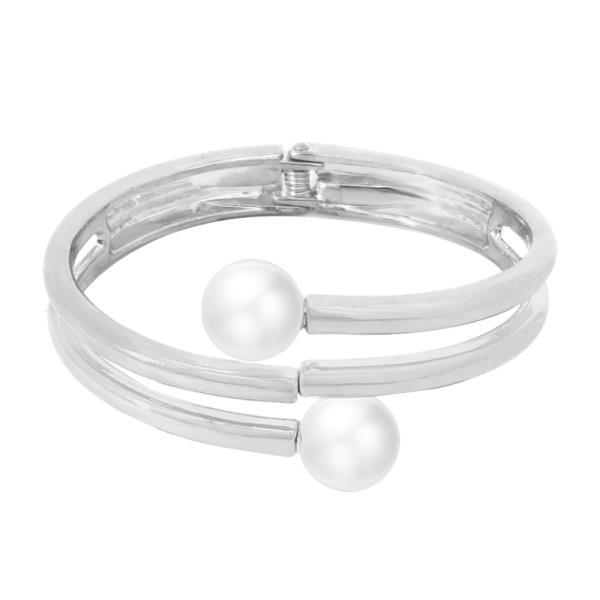 DOUBLE PEARL METAL CUFF BRACELET