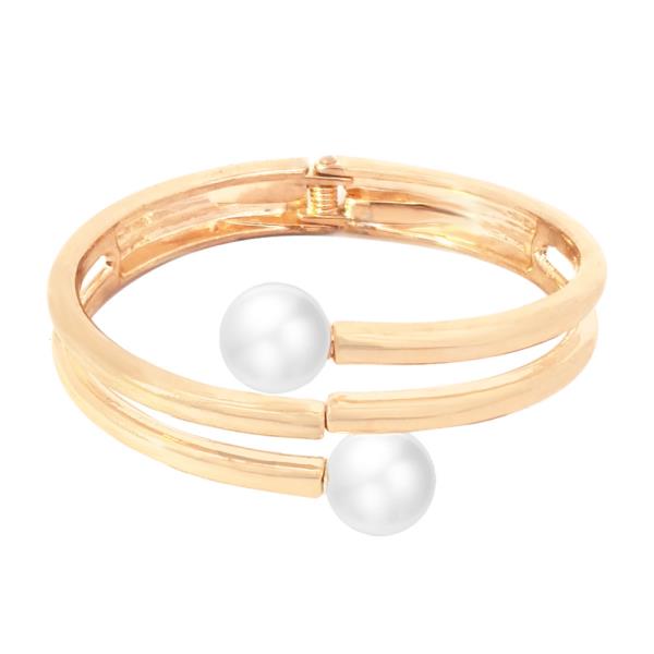 DOUBLE PEARL METAL CUFF BRACELET