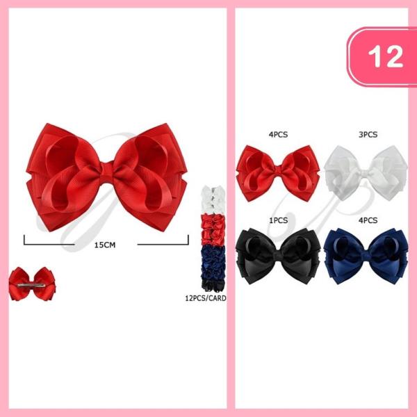 RIBBON HAIR BOW PIN (12 UNITS)