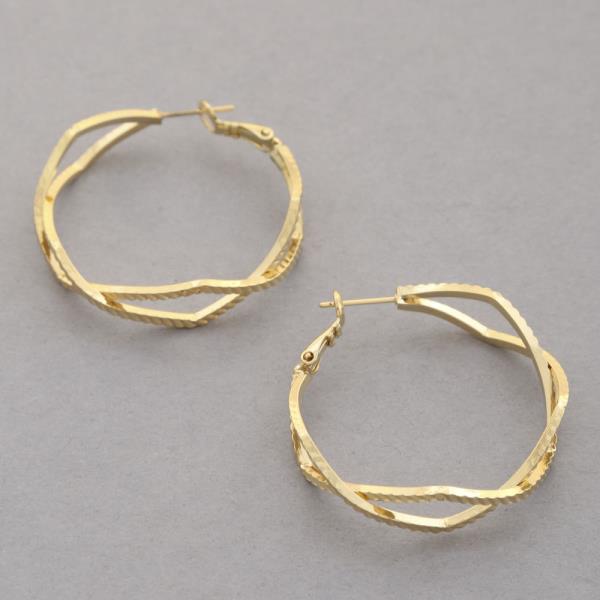 14K GOLD DIPPED WAVY DOUBLE HOOP EARRING