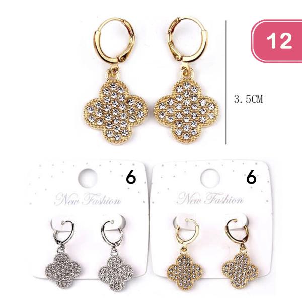 RHINESTONE CLOVER HUGGIE EARRING (12 UNITS)