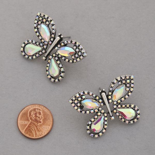 RHINESTONE METAL BUTTERFLY EARRING