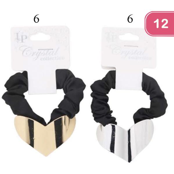 HEART METAL HAIR SCRUNCHIES TIE (12 UNITS)