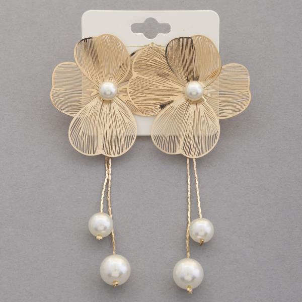 FLOWER PEARL BEAD DANGLE EARRING