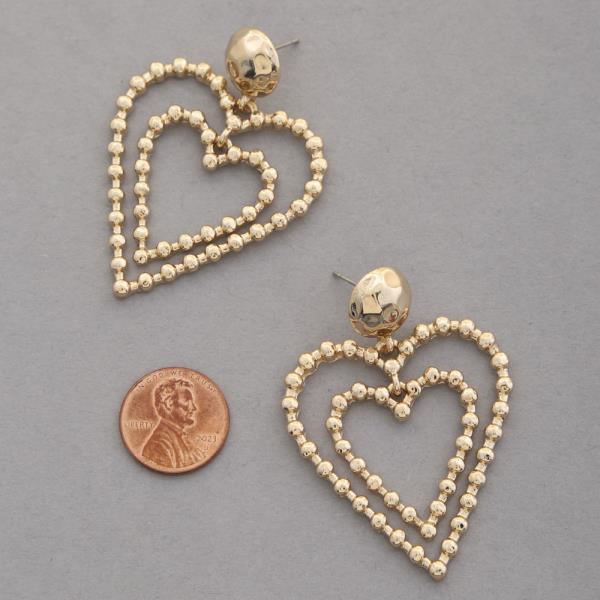 DOUBLE HEART DANGLE METAL EARRING