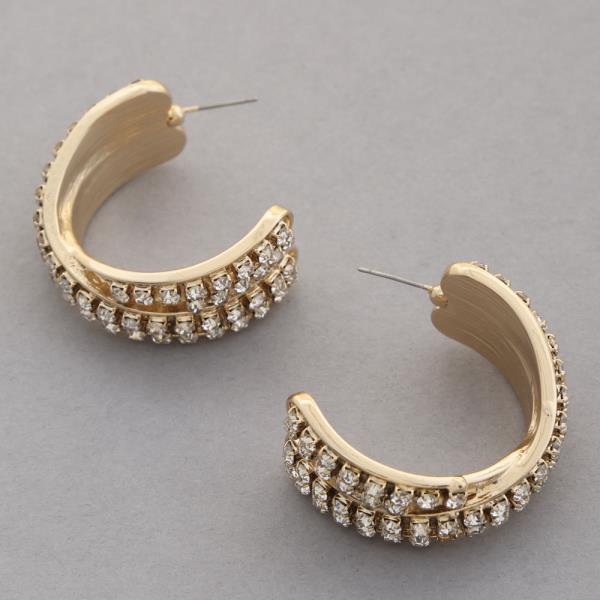 RHINESTONE CRISS CROSS METAL OPEN HOOP EARRING