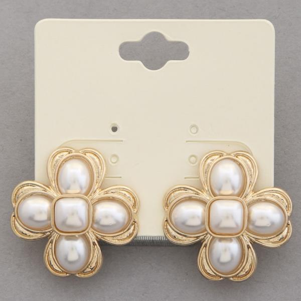 FLOWER PEARL BEAD METAL EARRING