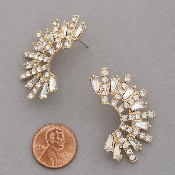 HALF CIRCLE RHINESTONE METAL EARRING