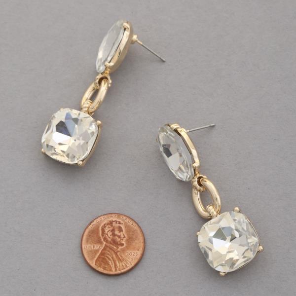 OVAL SQUARE CRYSTAL LINK DANGLE EARRING