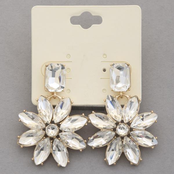 RHINESTONE FLOWER DANGLE EARRING