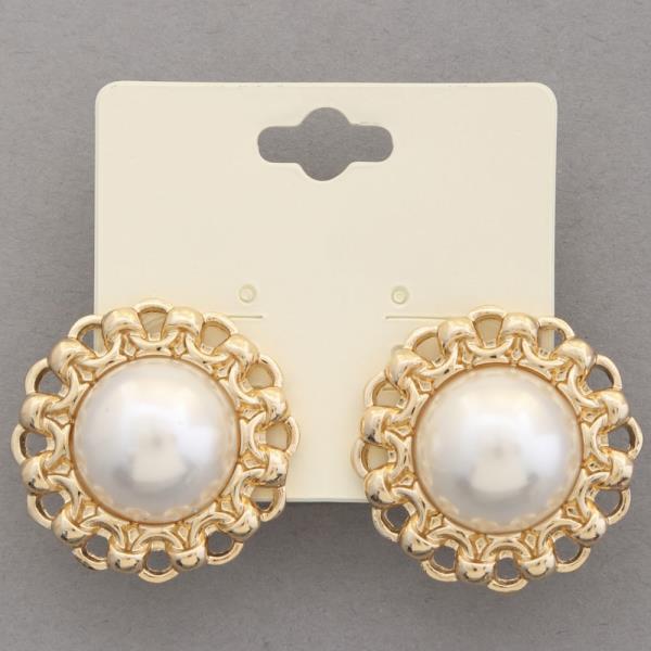 ROUND PEARL BEAD CIRCLE METAL EARRING