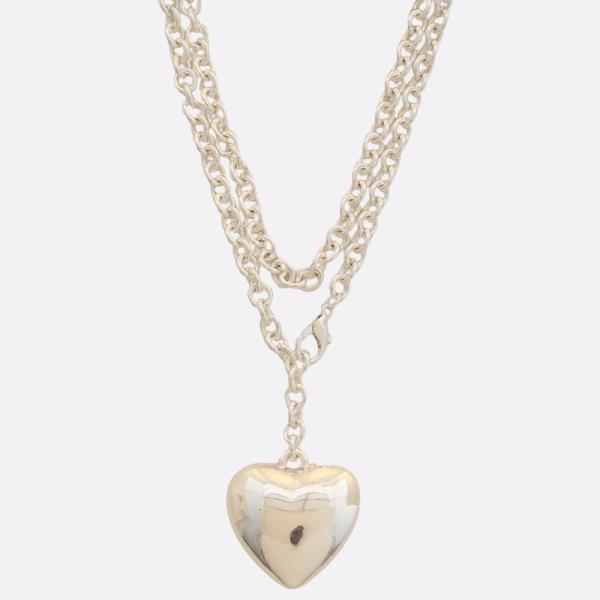 PUFFY HEART CIRCLE LINK LAYERED NECKLACE