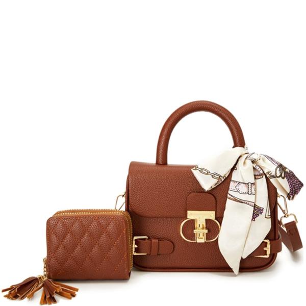 2IN1 STYLISH CHIC SCARF HANDLE SATCHEL W WALLET SET