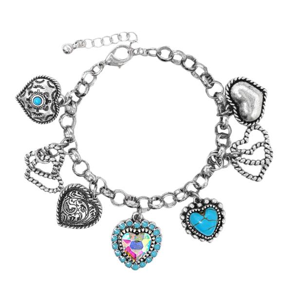 WESTERN STYLE FILIGREE HEART MULTI CHARM BRACELET